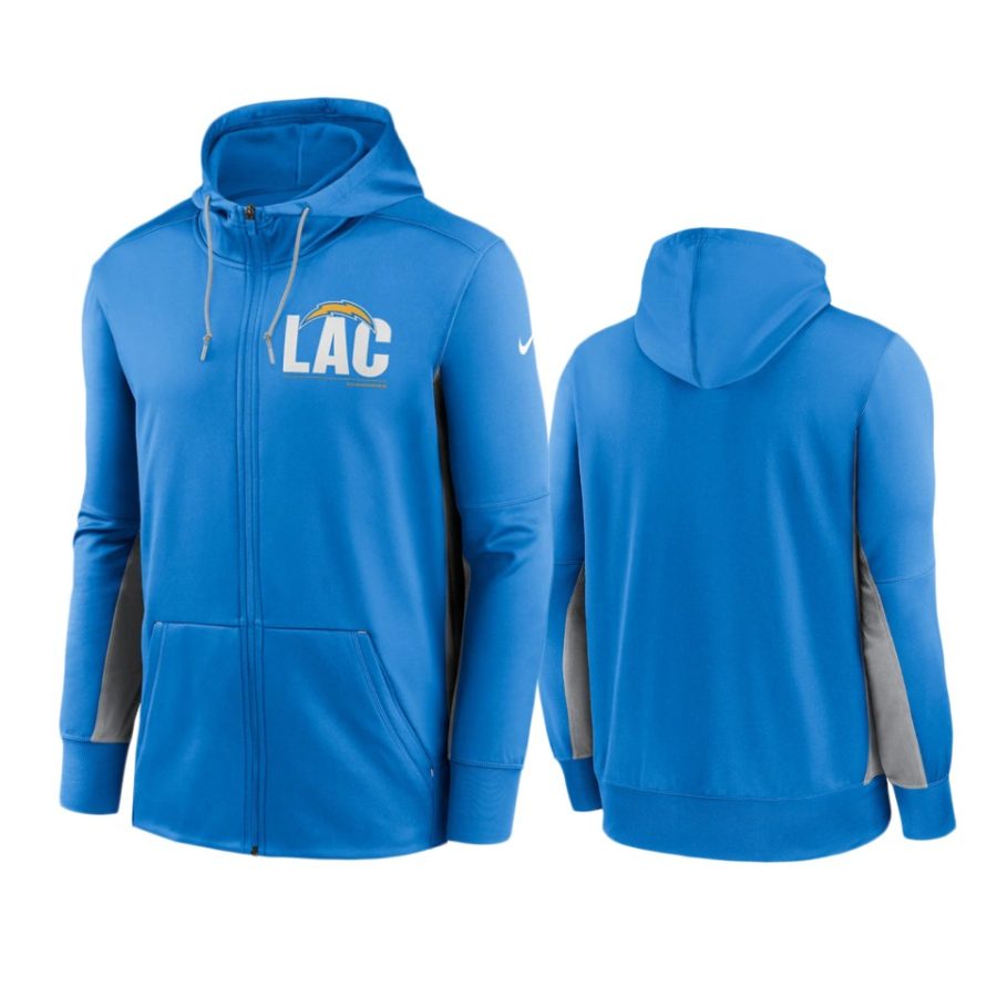 chargers powder blue gray mascot performance full zip hoodie