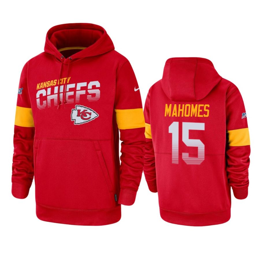 chiefs patrick mahomes red sideline team logo 100th season hoodie