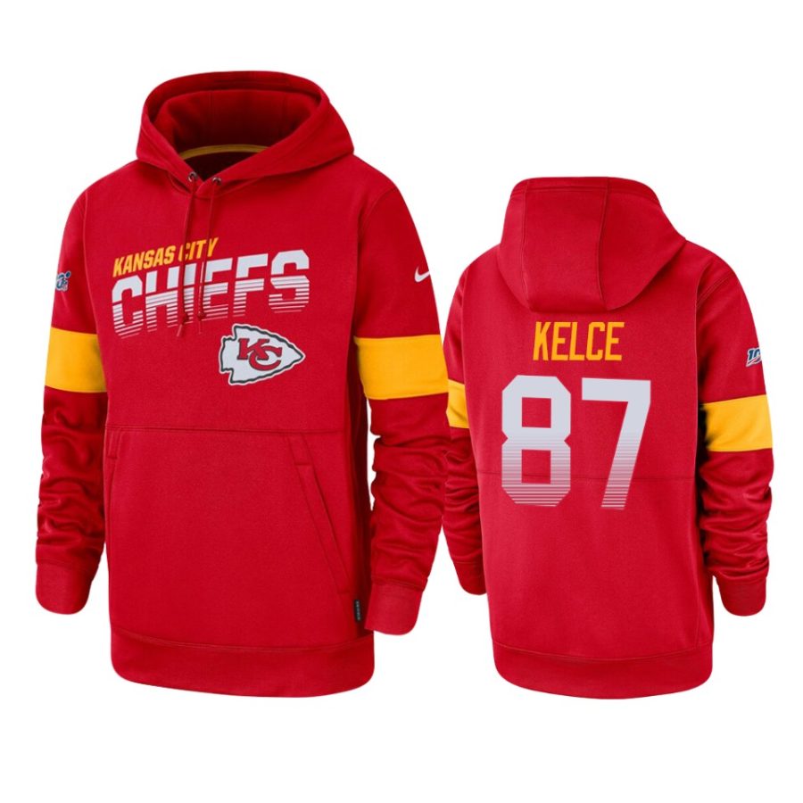 chiefs travis kelce red sideline team logo 100th season hoodie