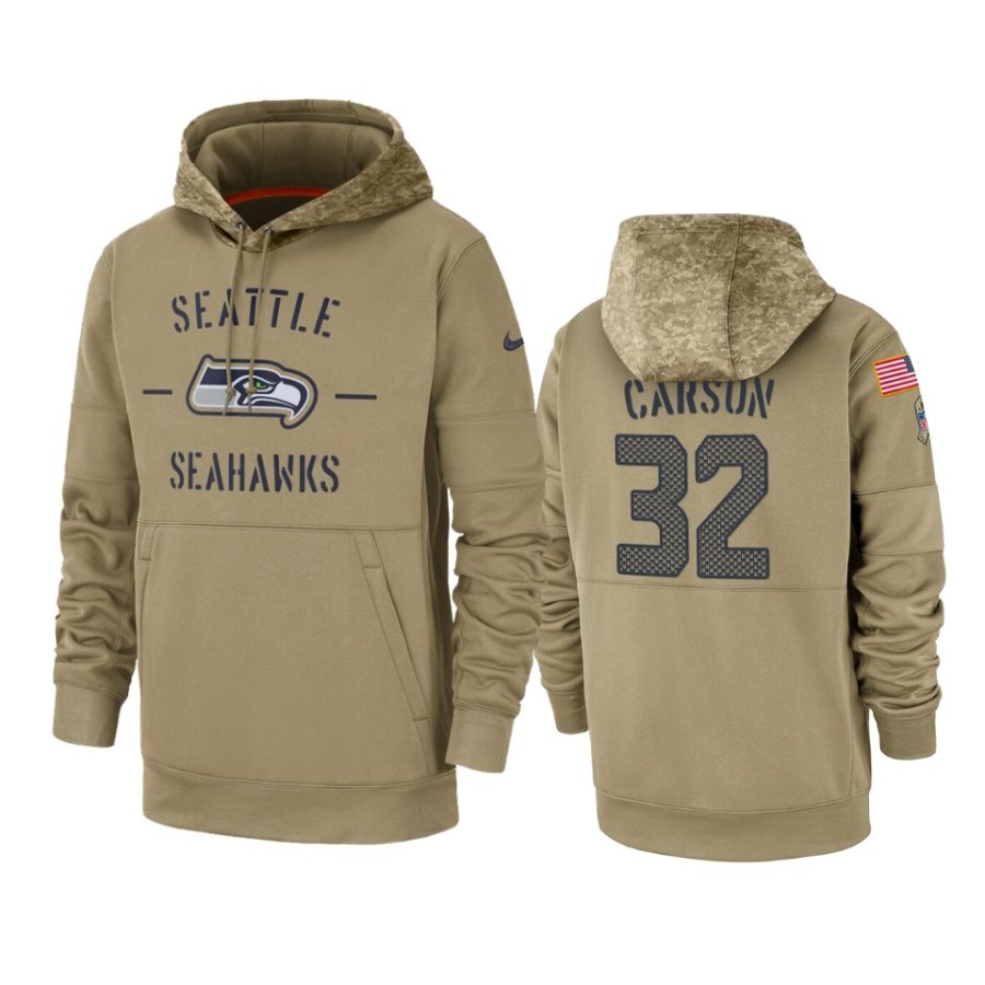 chris carson seahawks tan 2019 salute to service sideline therma hoodie