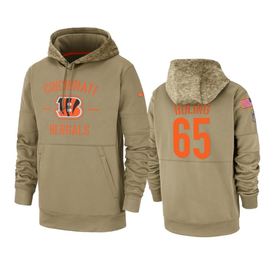 clint boling bengals tan 2019 salute to service sideline therma hoodie