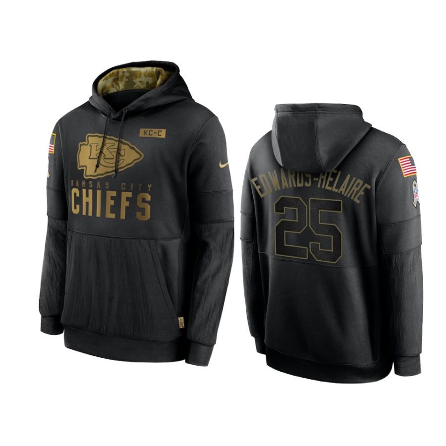 clyde edwards helaire chiefs black 2020 salute to service sideline performance hoodie