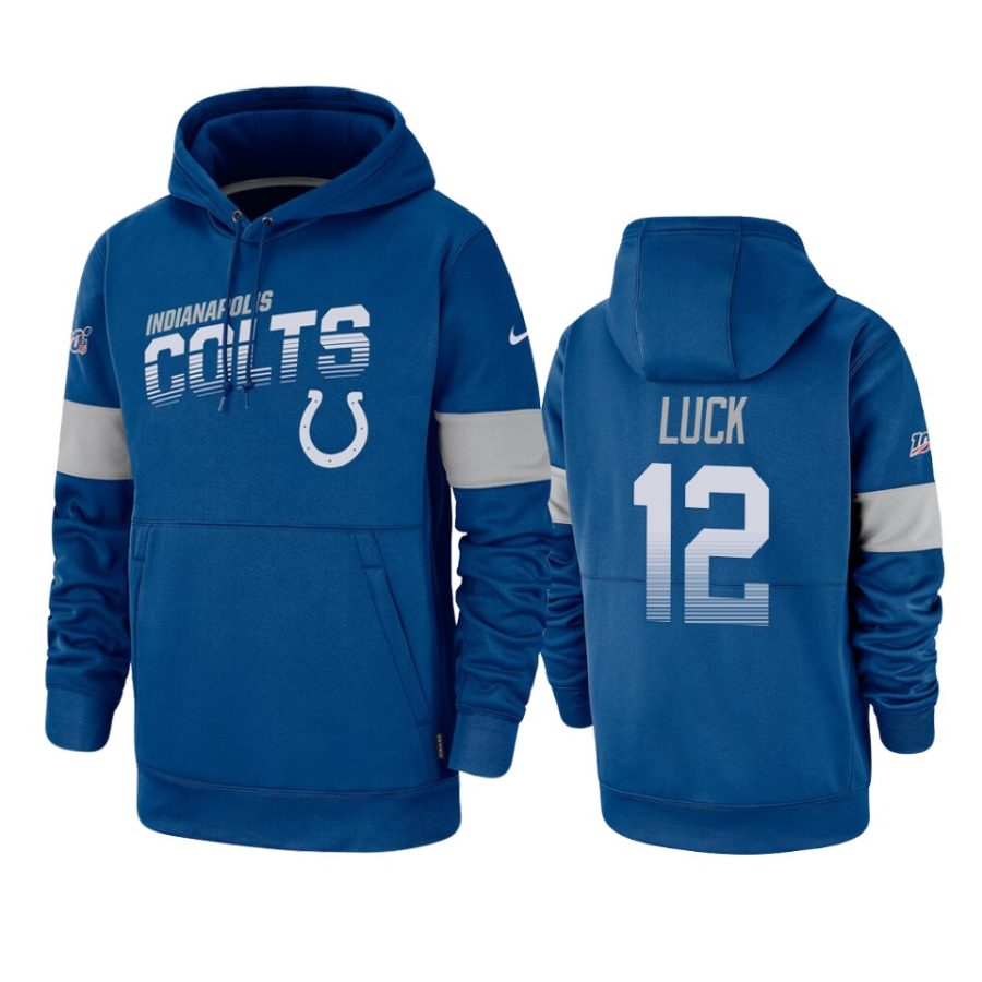 colts andrew luck royal sideline team logo 100th season hoodie