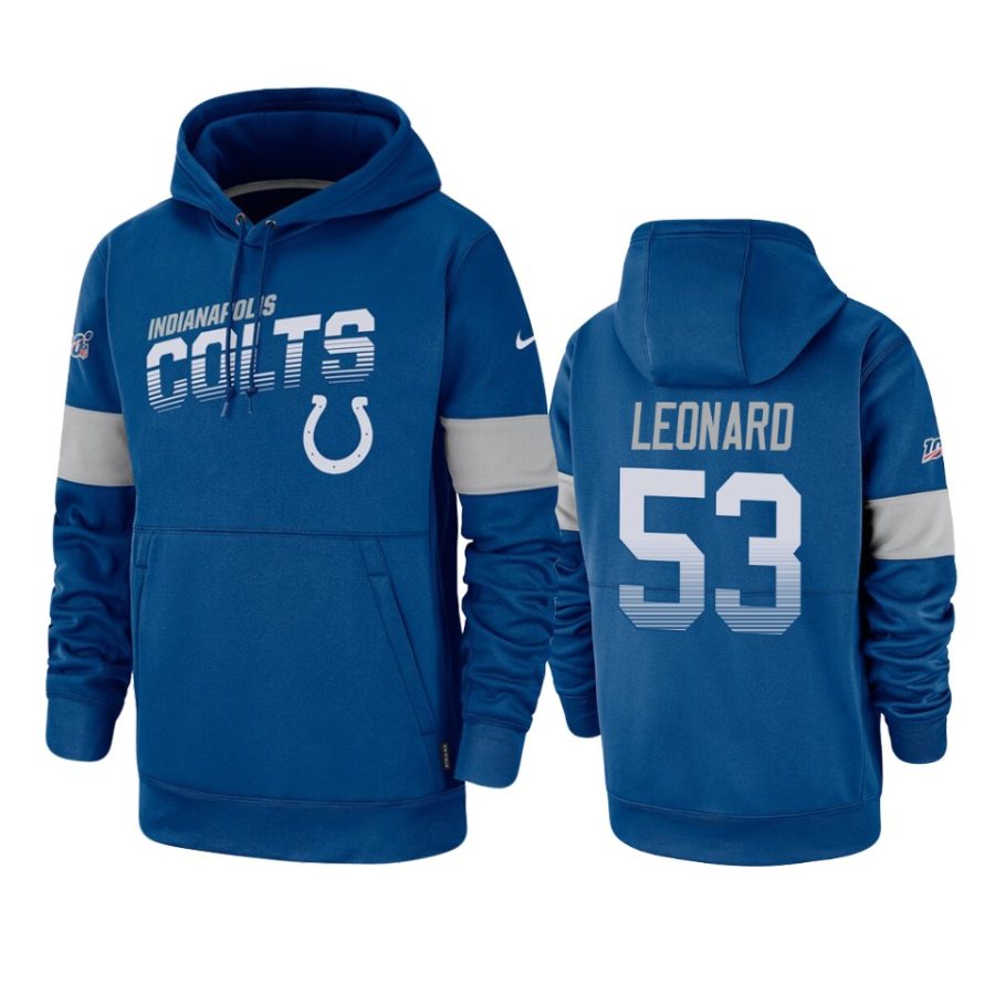 colts darius leonard royal sideline team logo 100th season hoodie