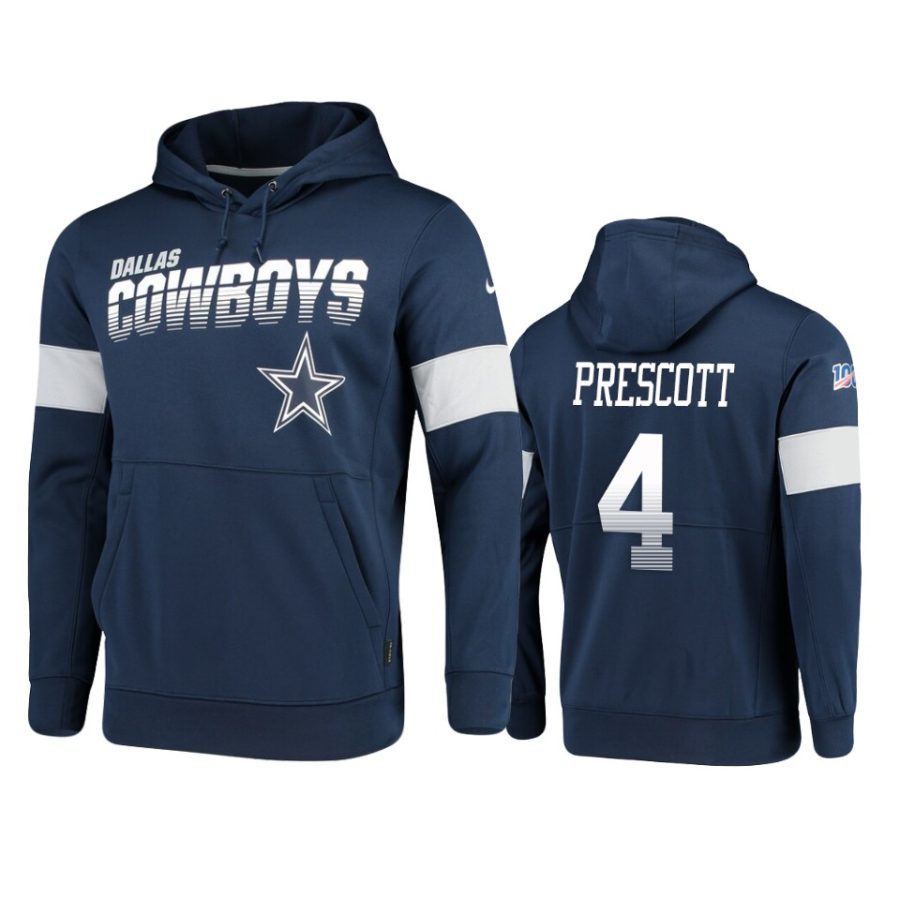 cowboys dak prescott navy sideline team logo 100th season hoodie