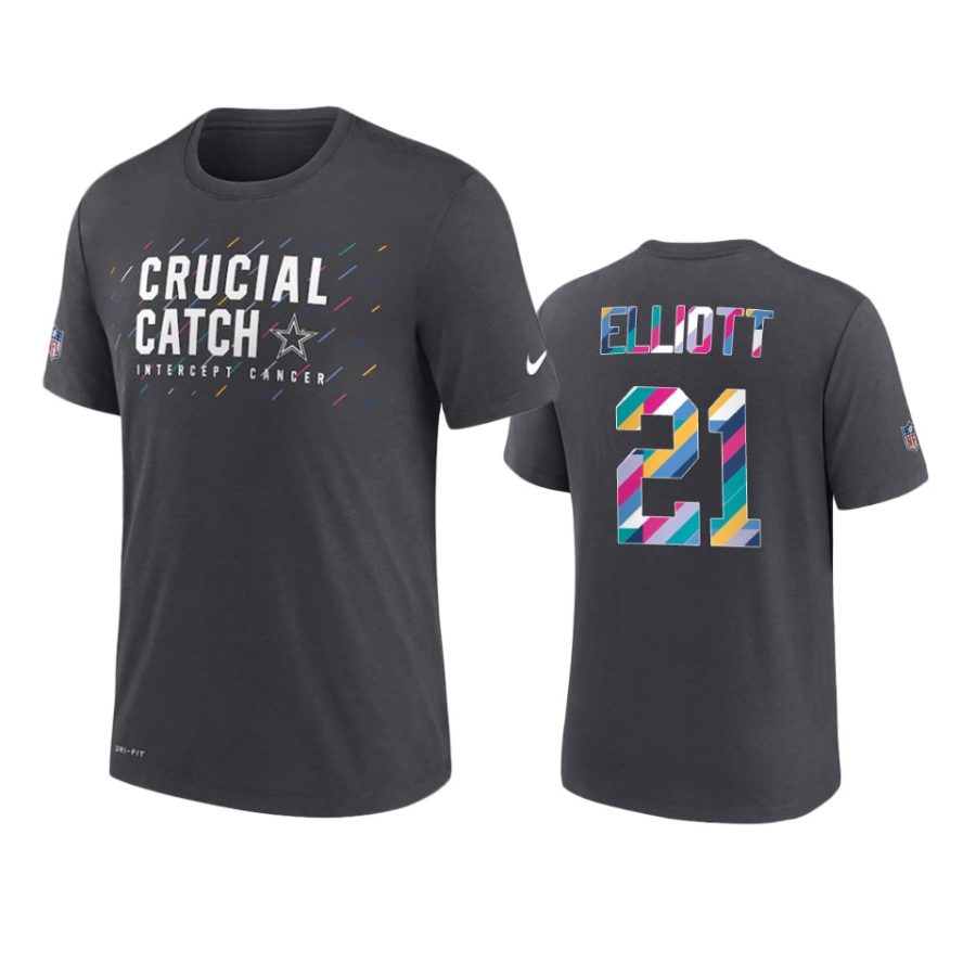 cowboys ezekiel elliott charcoal 2021 nfl crucial catch t shirt