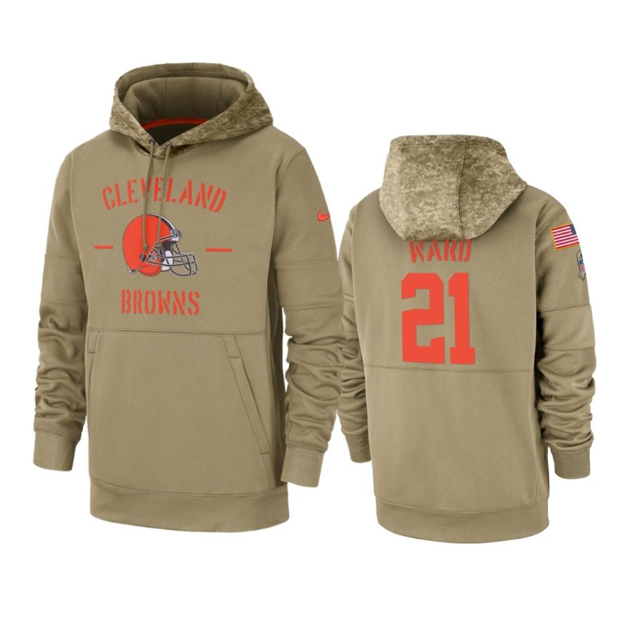 denzel ward browns tan 2019 salute to service sideline therma hoodie