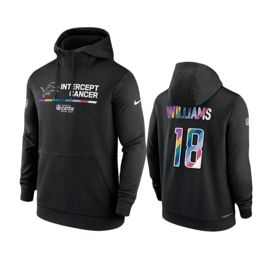 detroit lions jameson williams black 2022 nfl crucial catch therma hoodie