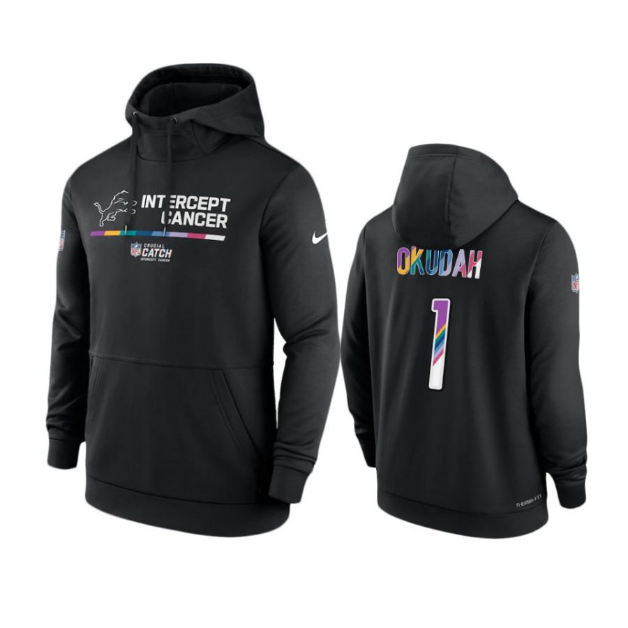 detroit lions jeff okudah black 2022 nfl crucial catch therma hoodie