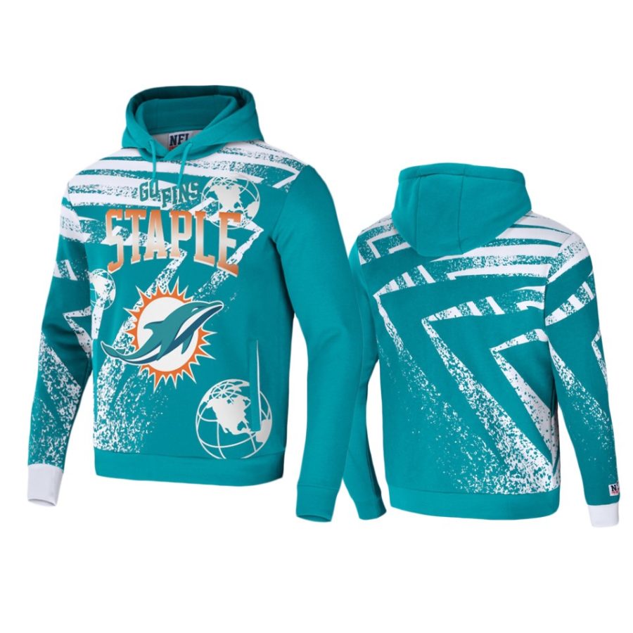 dolphins aqua staple all over print hoodie