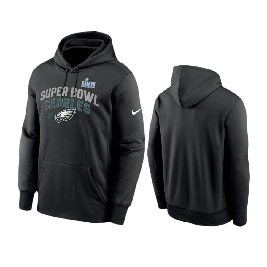 eagles black super bowl lvii team logo lockup therma hoodie