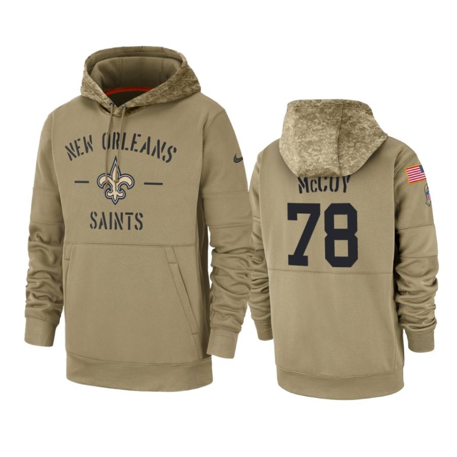 erik mccoy saints tan 2019 salute to service sideline therma hoodie