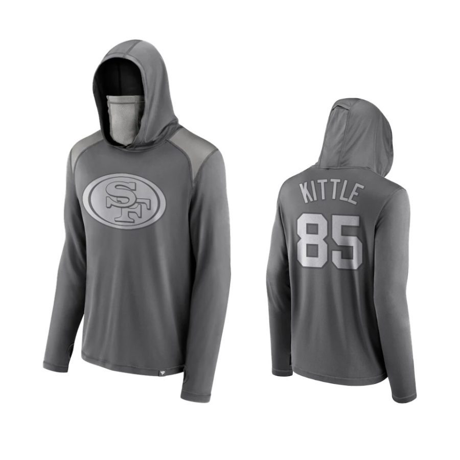 george kittle 49ers gray rally on transitional face covering hoodie