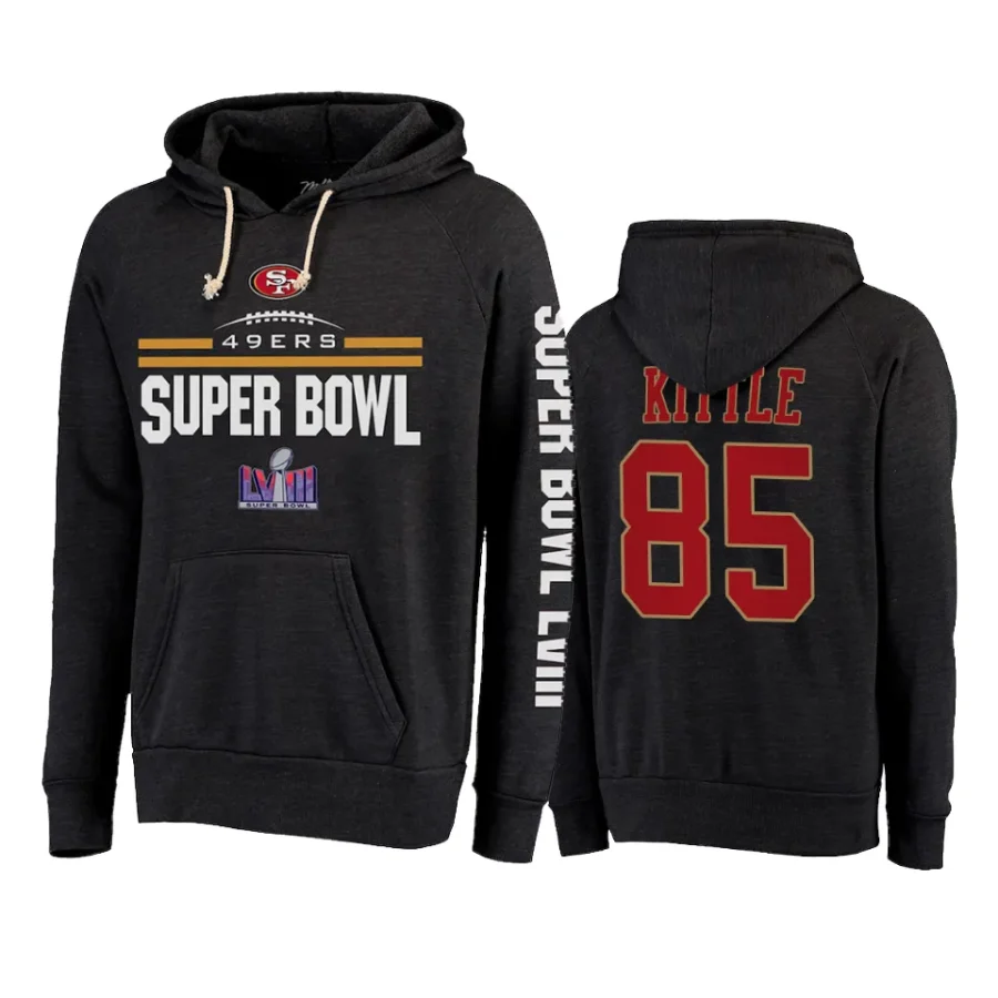 george kittle 49ers heather black super bowl lviii tri blend hoodie