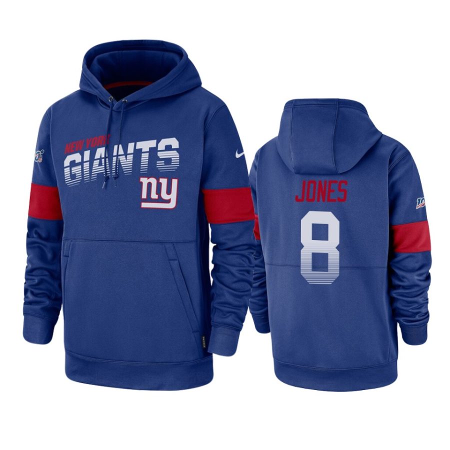 giants daniel jones royal sideline team logo 100th season hoodie