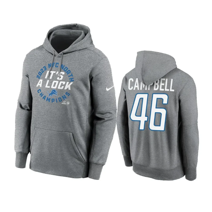 jack campbell lions heather gray 2023 nfc north division champions locker room trophy collection hoodie