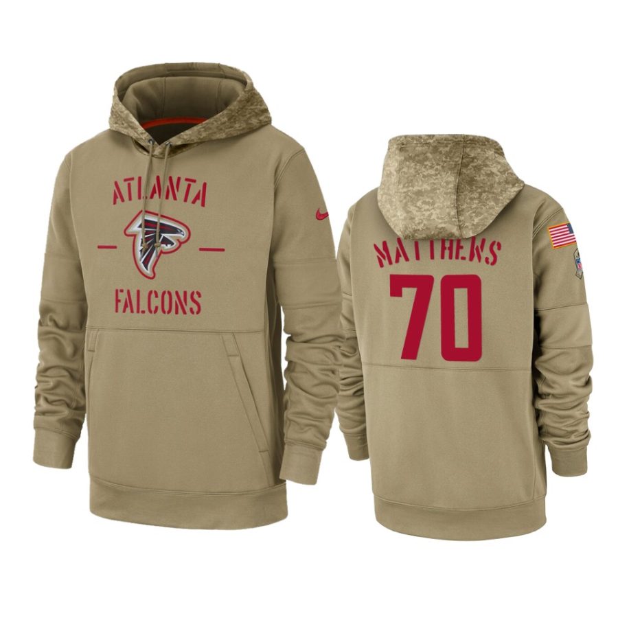 jake matthews falcons tan 2019 salute to service sideline therma hoodie