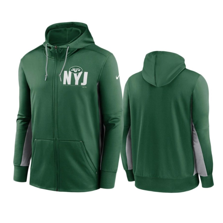 jets green gray mascot performance full zip hoodie