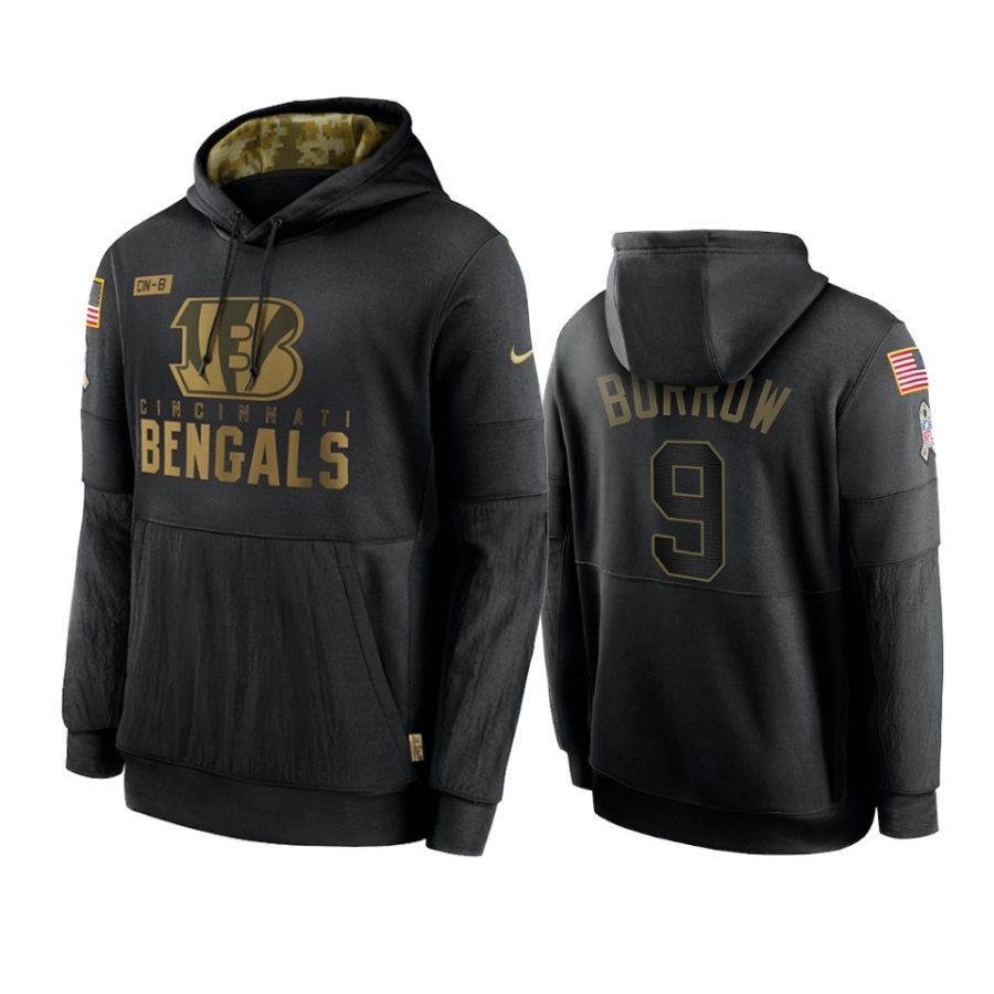 joe burrow bengals black 2020 salute to service sideline performance hoodie