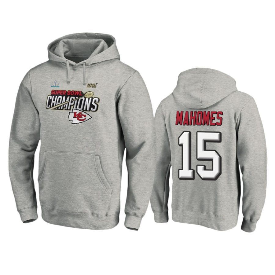 kansas city chiefs patrick mahomes heather gray super bowl liv champions pullover hoodie