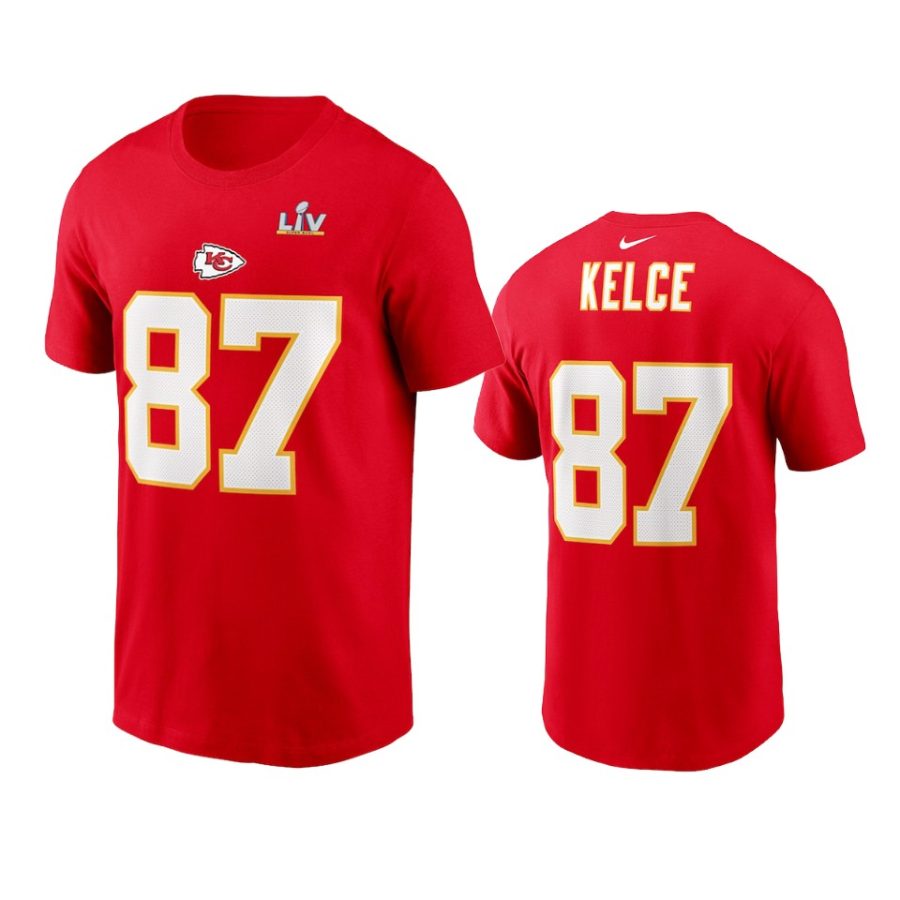 kansas city chiefs travis kelce red super bowl lv name number t shirt