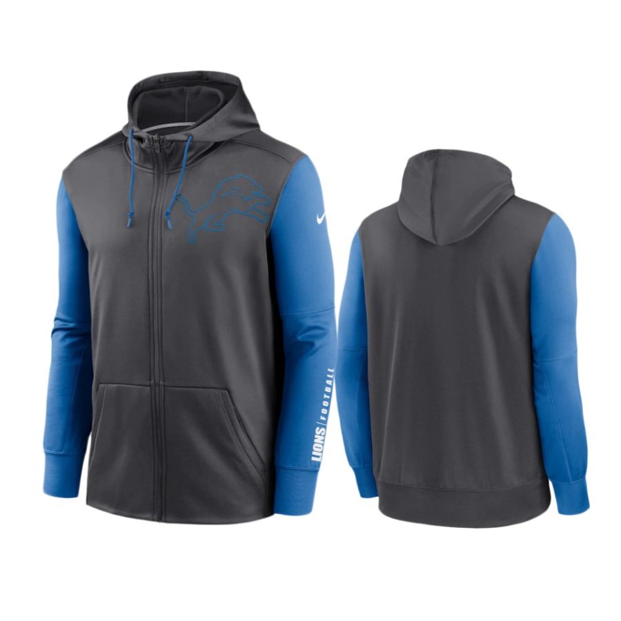 lions charcoal blue mascot performance full zip hoodie