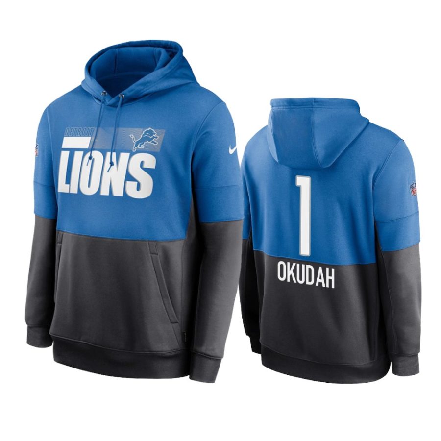 lions jeff okudah blue charcoal sideline impact lockup hoodie