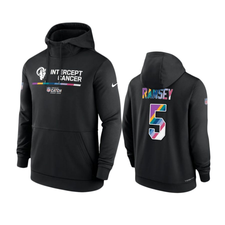 los angeles rams jalen ramsey black 2022 nfl crucial catch therma hoodie