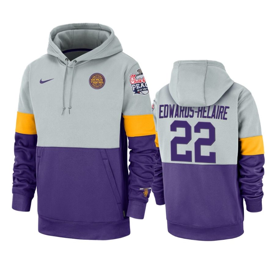 lsu tigers clyde edwards helaire 2019 peach bowl champions gray purple hoodie