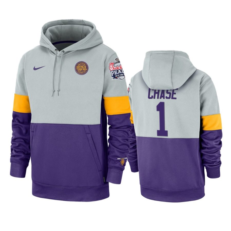 lsu tigers jamarr chase 2019 peach bowl champions gray purple hoodie