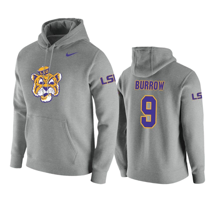 lsu tigers joe burrow vault logo club heathered gray hoodie