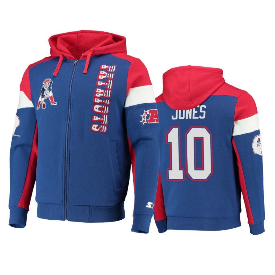 mac jones patriots royal red extreme throwback full zip hoodie