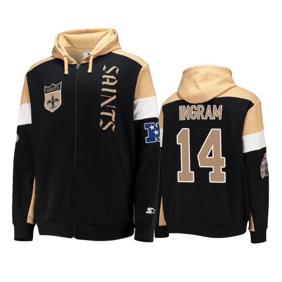 mark ingram saints black gold extreme throwback full zip hoodie