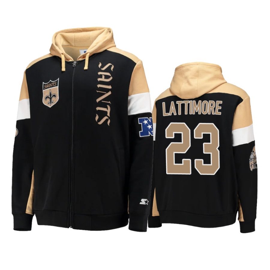 marshon lattimore saints black gold extreme throwback full zip hoodie