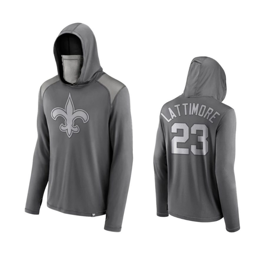 marshon lattimore saints gray rally on transitional face covering hoodie