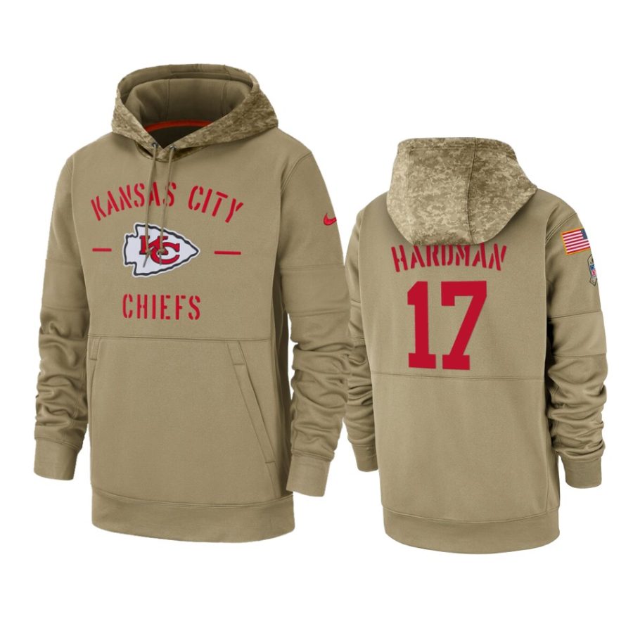 mecole hardman chiefs tan 2019 salute to service sideline therma hoodie