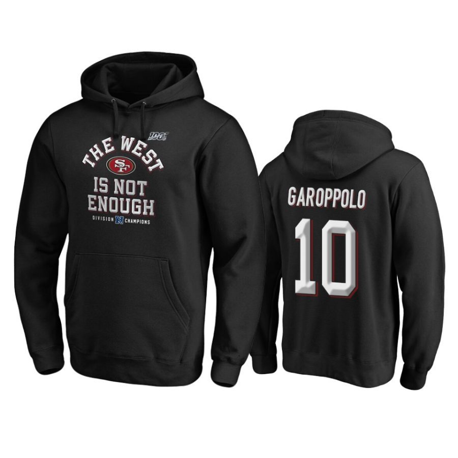 mens 49ers jimmy garoppolo black 2019 nfc west division champions cover two pullover hoodie