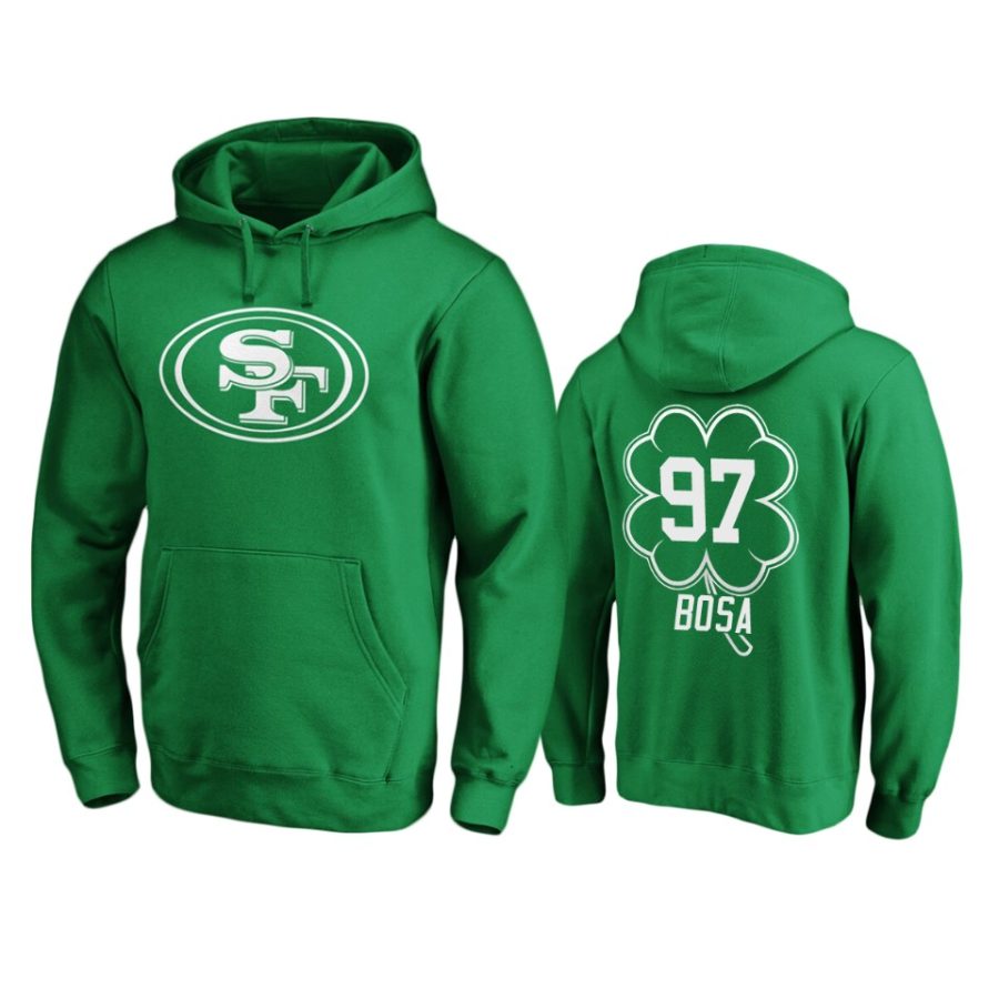 mens 49ers nick bosa green st. patricks day white logo hoodie
