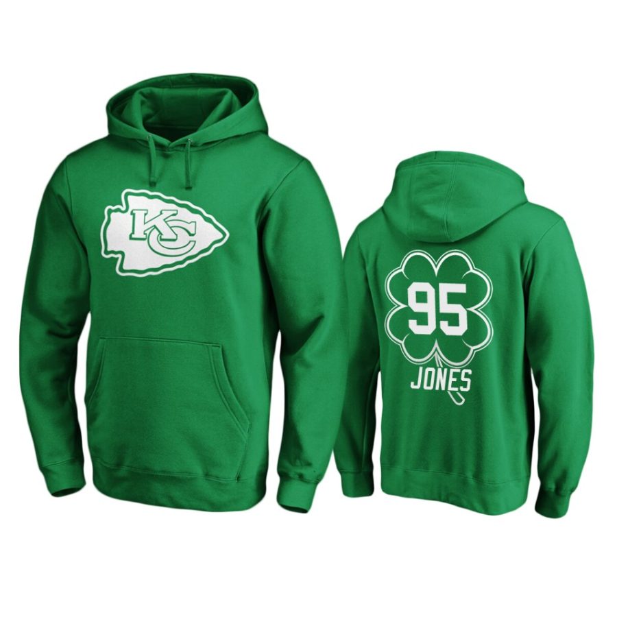 mens chiefs chris jones green st. patricks day white logo hoodie