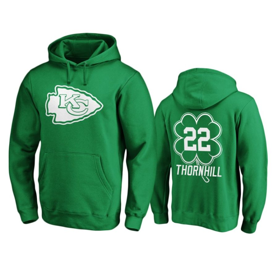 mens chiefs juan thornhill green st. patricks day white logo hoodie