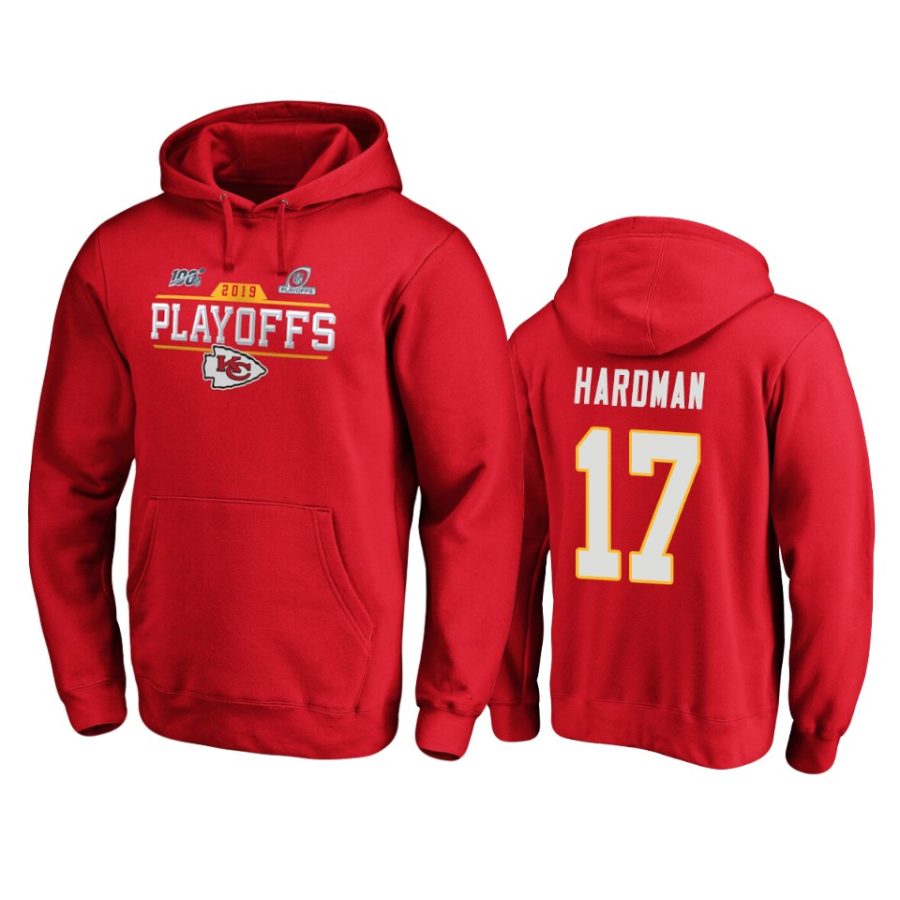 mens chiefs mecole hardman red 2019 nfl playoffs bound chip shot pullover hoodie