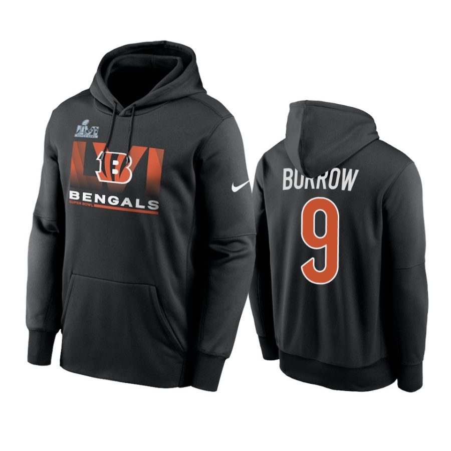 mens cincinnati bengals joe burrow black super bowl lvi no limits hoodie