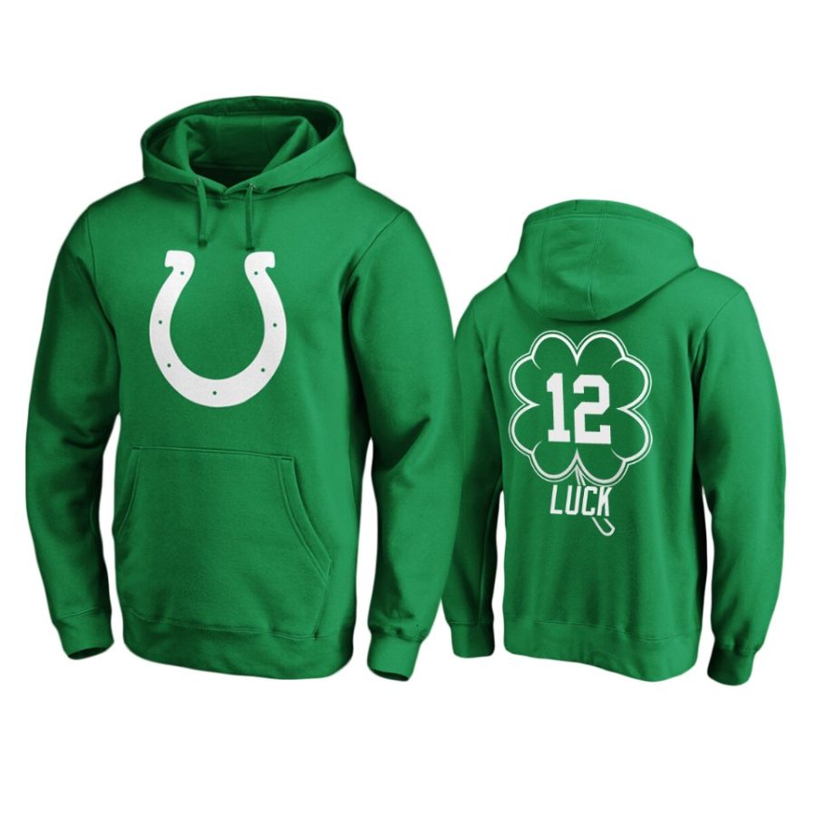 mens colts andrew luck green st. patricks day white logo hoodie