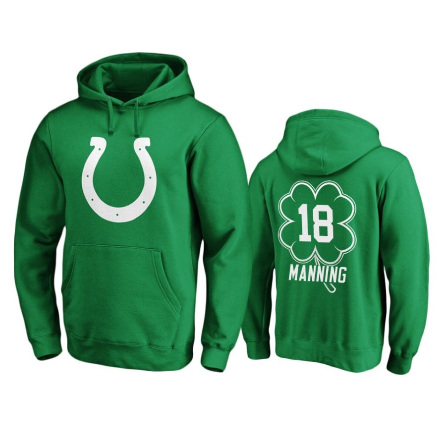 mens colts peyton manning green st. patricks day white logo hoodie