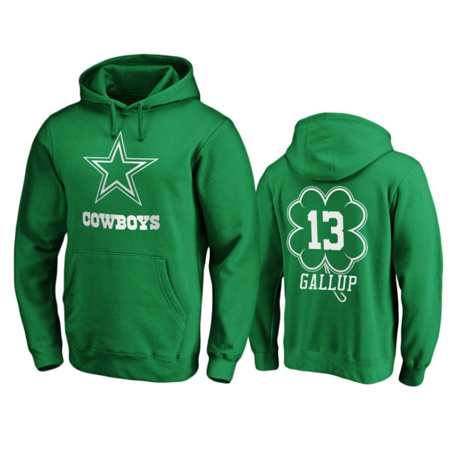 mens cowboys michael gallup green st. patricks day white logo hoodie