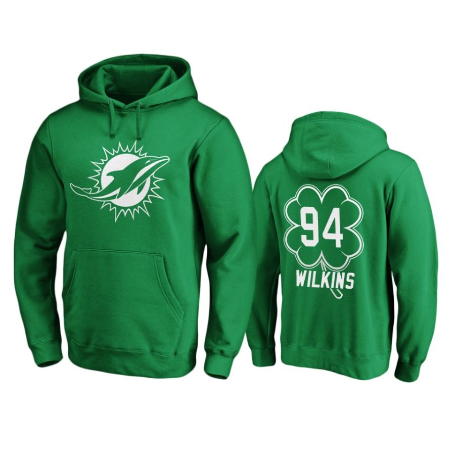 mens dolphins christian wilkins green st. patricks day white logo hoodie