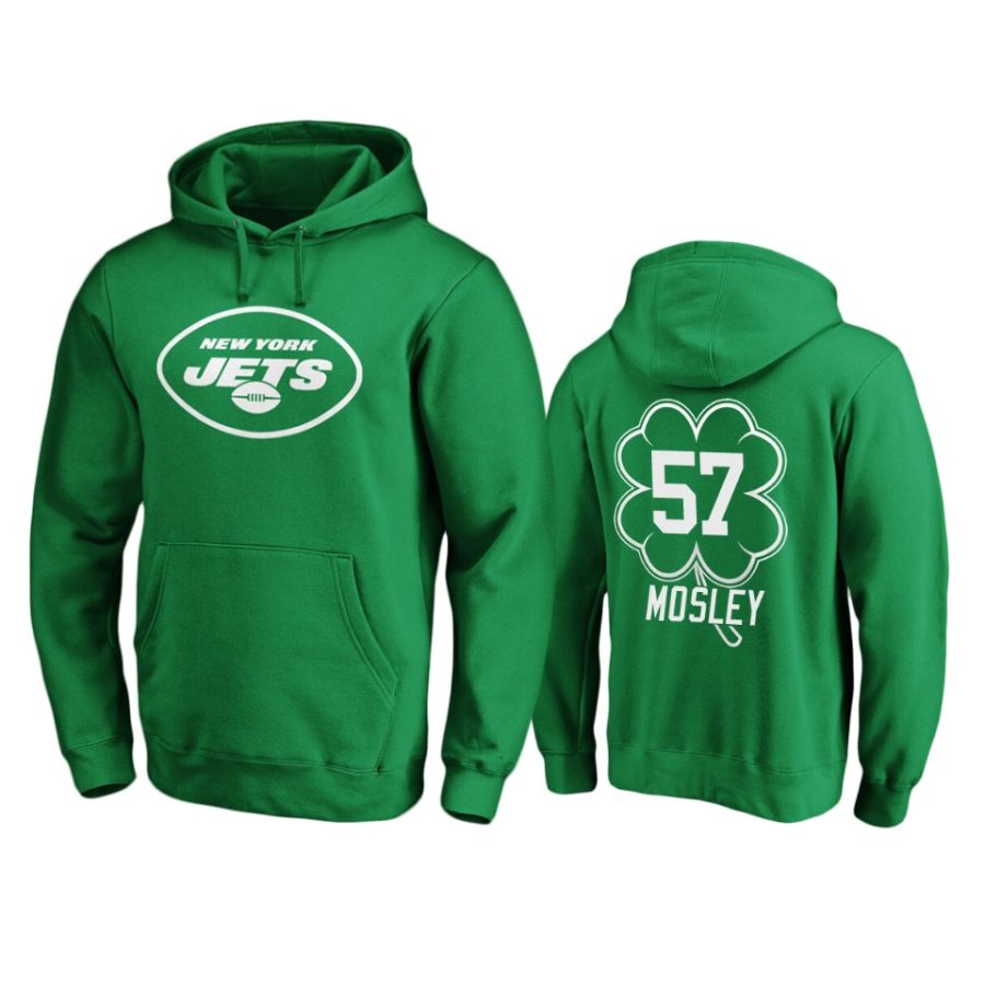 mens jets c.j. mosley green st. patricks day white logo hoodie