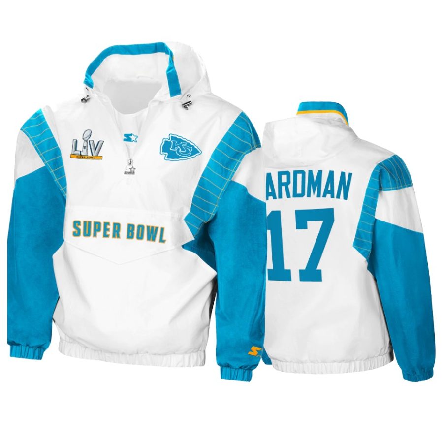 mens kansas city chiefs mecole hardman white teal super bowl lv crinkle hoodie