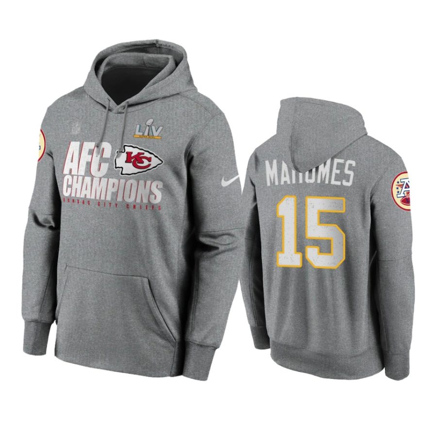 mens kansas city chiefs patrick mahomes gray 2020 afc champions locker room hoodie