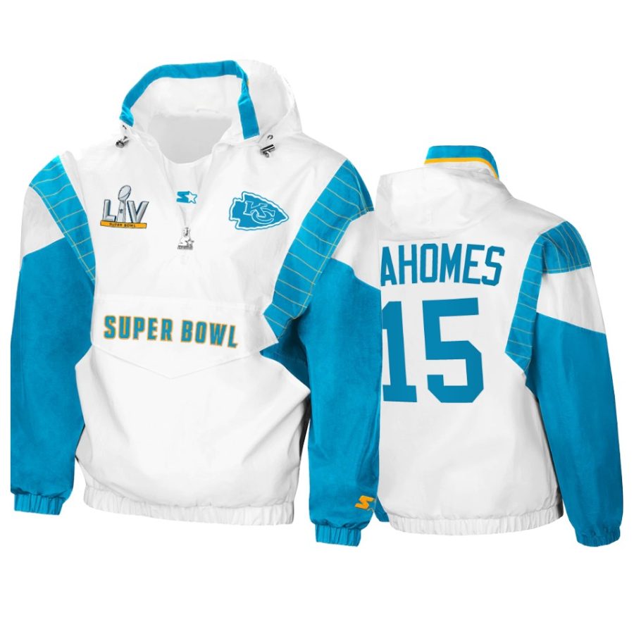 mens kansas city chiefs patrick mahomes white teal super bowl lv crinkle hoodie